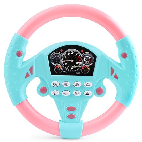 SGZIOO Volante de juguete para niños, volante para coche con 8 efectos de sonido, rotación de 360 ° juguete interactivo, volante portátil para niños a partir de 2 años para simulación de conducción