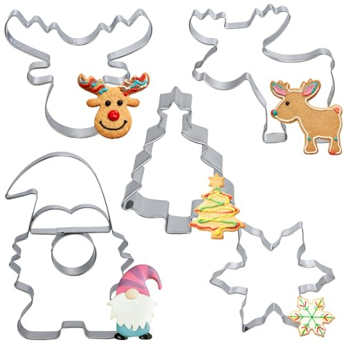KOOOGEAR Lot de 5 emporte-pièces de Noël en acier inoxydable pour pâtisserie, gâteau fondant, arbre de Noël, personnes en pain d'épices, bas (Mold-Man)