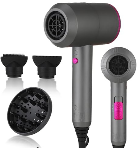 Panana Hair Dryer Professional Ionic Hairdryer, 2000W Powerful Blow Dryer with 2 Speed 3 Heat Setting, Cool Shot Button, Salon Hairdryers for Women & Men, 2 Concentrators and and 1 Diffuser (Grey-01)