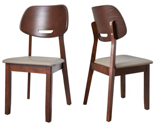 Juego de 2 sillas de comedor modernas de mediados de siglo, tapizadas, con brazos, de madera de nogal, con cojín de cuero sintético de poliuretano, elegantes muebles para cocina y comedor, con patas