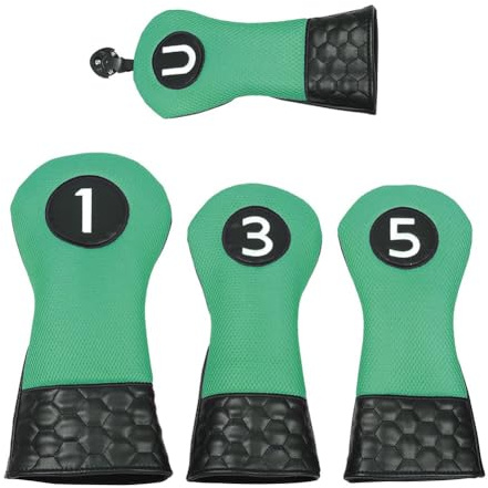 BlissfulAbode Golfklubbans huvudskydd, set med 4, skyddskåpa i nät och PU för förare, Fairway Woods och verktygsklubbar, golftillbehör för män