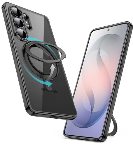 JETech 360 Degree Rotatable Ring Case for Samsung Galaxy S26 Ultra, Compatible with MagSafe, Clear Shockproof Phone Cover with Stand & Ring Holder (Black)