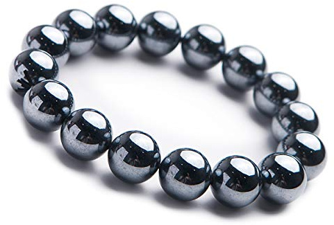 QYWXJL Bracelet Extensible en hématite Naturelle, véritable Vague Terahertz, Grosses Perles Rondes de 14mm