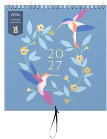 Busy B 2027 Family Wall Calendar - Blue Birds - 5 Columns & Storage Pocket | The Busy B Family Wall Calendar in Blue Birds features 5 columns & a handy storage pocket.
