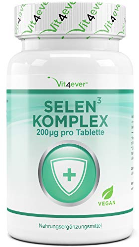 vit4ever Selen 3-Fach Komplex - 365 Tabletten mit je 200 µg - Hochdosiert & Vegan - Premium-Formel mit Natriumselenit, L-Selenomethionin & Selenhefe