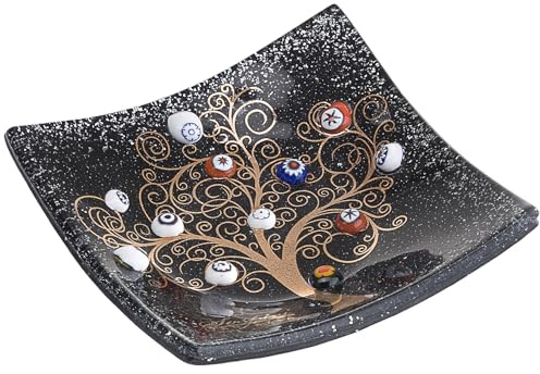 Sospiri Venezia Vacía bolsillos Árbol de la vida de cristal de Murano con murrines y oro, pieza artesanal fabricada en Italia 9x9 cm color negro