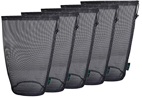 Boundless Voyage 5-teilige Nylon-Netztasche Robuste Kordelzug-Netzbeutel Reisestoff Sack Mesh Storage Ditty-Tasche für Kosmetik-Duschgels Pot Tennis Golfball Outdoor-Tools (black XL)