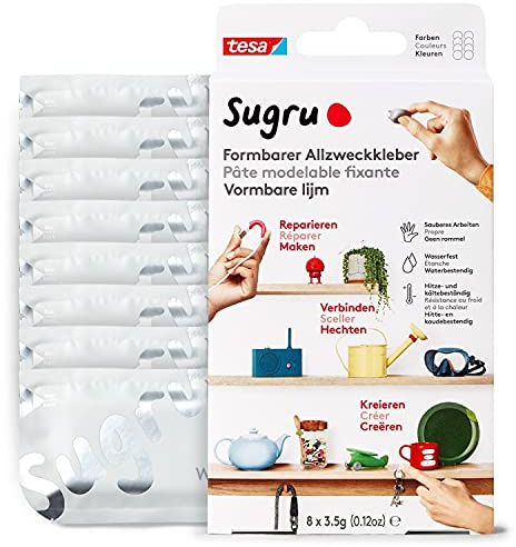 Sugru by tesa - Formbart lim, 8-pack, 8 x 3,5 g, Vit - mångsidigt lim - för reparation, limning och fastsättning utan borrning