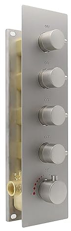 HOMEDEC Modern Solid Brass Concealed 4-Function Thermostatic Shower Diverter Mixer Valve Brushed Nickel, Can Run Simultaneously, Flows Can Be Controlled