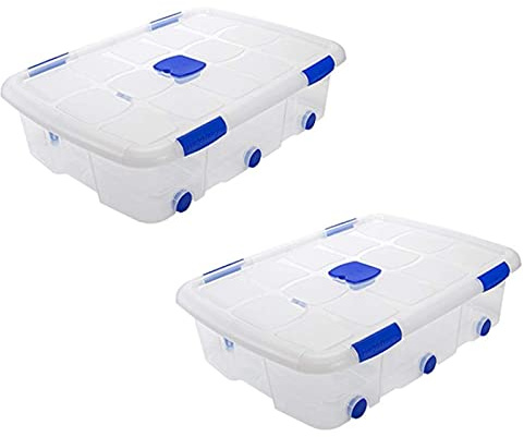 Acan Tradineur - Pack de 2 Cajas de almacenaje, de 20 x 77 x 57 cm, nº 14, con Capacidad de 56 litros con Tapa y Ruedas para organización del hogar, baúl Organizador(20 x 77 x 57 cm, Pack de 2)