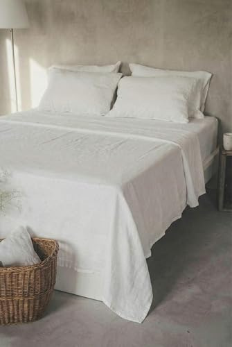 Ger3as Lenzuolo di lino senza gomma – 100% lino slavato – Traspirante – Senza federe – (bianco offite, 140 x 220 cm)