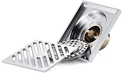 Drain De Douche Carré De 10 Cm avec Couvercle De Crépine Amovible, Anti-Colmatage Et Anti-Odeur - pour Salle De Bain, Cuisine,Chrome Plating