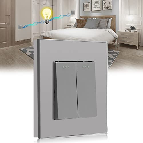 BSEED Light Switch 2 Gang 2 Way Glass Light Switches Screwless 10A Rocker Tactile Wall Switch Grey Crystal Toggle Switch