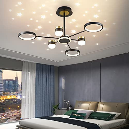 WERSVG Modern Led Deckenleuchte Dimmbar Wohnzimmerlampe 65W Schwarze Deckenlampe mit Fernbedienung Schlafzimmer Kronleuchter für Wohnzimmer Esszimmer Büro Schlafzimmer Decken Lampe 6-Flammige,Ø90cm