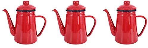 KVSERT 3 x 1,1 l hochwertige Emaille-Kaffeekanne zum Übergießen von Milch, Wasserkanne, , Barista, , Wasserkocher für Gasherd, Rot