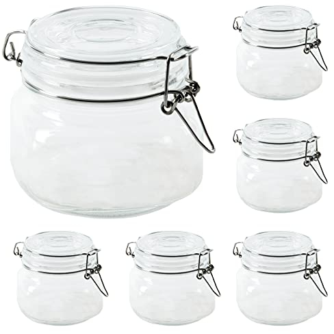 ZENO Clip Top Glass Jars 500ml 6PCS | Airtight Glass Storage | Perfect for Dry Food, Coffee Beans & Tea Bags | Kitchen Preserving & Spice Containers