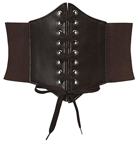 LICHUANUK kvinnor tigt waspie bälte, brett snörbälte korsett elastisk midja bälte, damer läder elastiskt band retro bunden, brun
