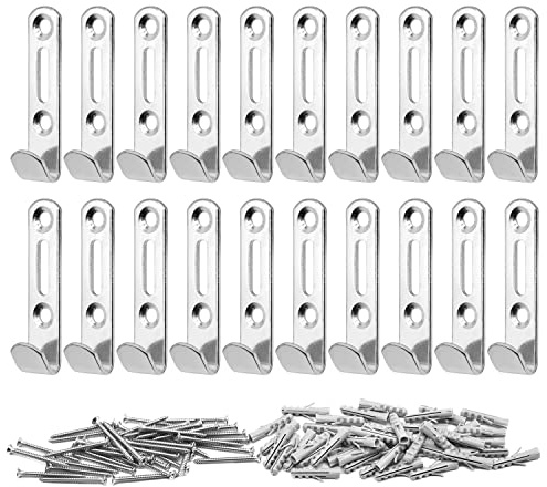 MABAHON 20pcs Heavy Duty J Wall Hooks with 22Screws Hang up to 25kg(Silver) | Picture Mirror Hanging Hook Wall Mounted Hooks Towel Hook for Bedroom Kitchen Bathroom Clothes Hat Scarf Bag Key Towel