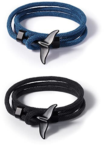 FINEASY 2Pcs Pulseras para Parejas Ajustable, Pulsera Hecho a Mano Personalizado para Mujer y Hombre, Pulsera Amistad, Negro Azul Marino