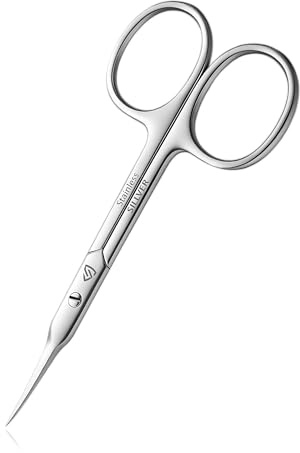 SILLVER Cuticle Scissors Extra Fine Curved, Super Slim Small Scissors with Precise Pointed Tip, Beard, Eyelash, Mustache, Dry Skin - Manicure Scissors