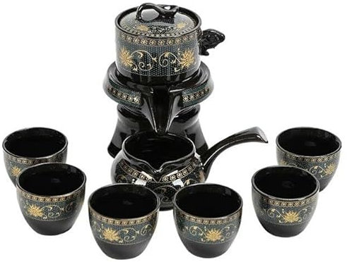RAEF Full Flower Graphite Automatic Rotation Tea Set, Kung Fu Tea Set, Home Full Set, Ooffice Tea Pot, Tea Cup, Minimalist
