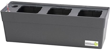 Greenbar® Kräuterkasten, für 3 Kräutertöpfe, mit integriertem Bewässerungssystem, für Indoor/Outdoor, 48 x 16 x 15.5 cm, Kunststoff, anthrazit