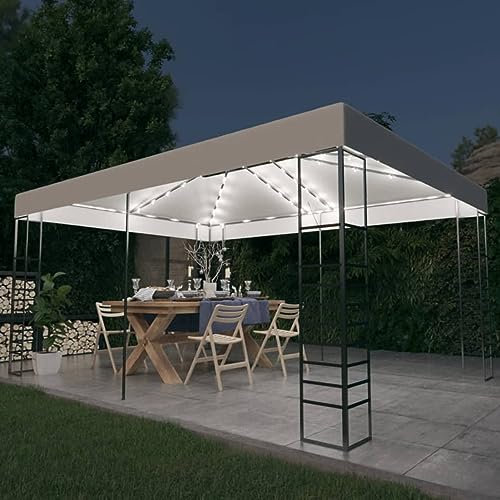 Gecheer Gazebo da Giardino con Luci a Stringa LED,Gazebo da Esterno,Impermeabile,Gazebo Pergola con Telo,Padiglione da Giardino,Tenda per Feste,Gazebo per Barbecue,Gazebo 4x3x2,7 m Bianco