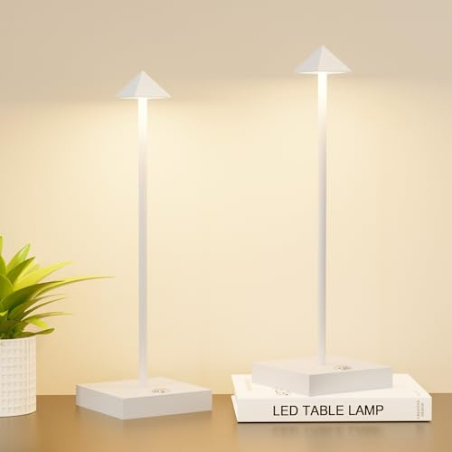 Aipsun 2 Stück Tischlampe Kabellos, Dimmbare LED Akku Tischleuchte aus Aluminium,2700K-6000K, IP54 wasserdichte Tischleuchte für Außen für Terrasse/Restaurant/Esszimmer/Zuhause (weiß)