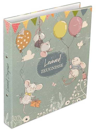 Zeugnismappe mit Namen und Text personalisiert, Dokumentenmappe für Zeugnisse, schmaler Ordner Maus A4, Zeugnisringbuch A4, Zeugnisordner, Geschenk Schulstart, Mappe Kinder, Feenstaub