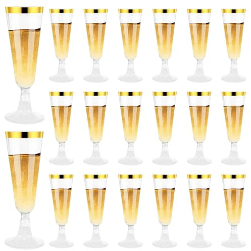 Hisdricus 20 Pezzi flute plastica, 150 ml flute da champagne in Plastica, bicchieri di plastica riutilizzabili per champagne, per matrimoni, compleanni e feste, trasparenti