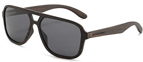 WOODONLY Occhiali da Sole Polarizzati in Legno Pilota - Occhiali da Sole in Legno in Stile Retrò con Custodia in Bambù per Uomo e Donna Regali Perfetti (Ebano)