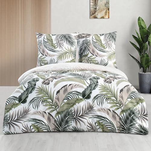 ZIRVEHOME Bettwäsche Set zweiteilig, 155x220cm Bettbezug, Baumwolle, Palmen Design, Hena V2
