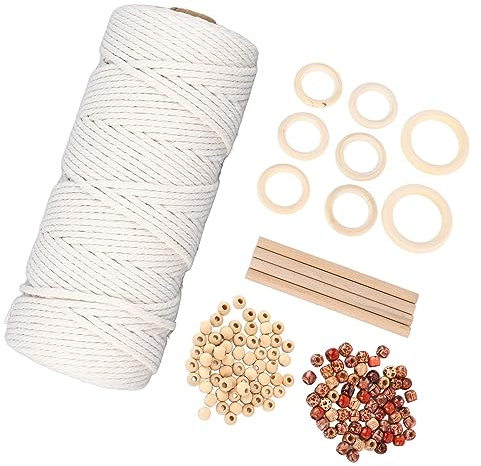 Manualidades De Madera Cosecha Tapiz De Círculo De Madera,Kits De Macramé Para Principiantes,Kit De Colgador De Plantas De Macramé Diy,Cordón De Macramé De Algodón Con Cuentas De Madera Anillos De Mad