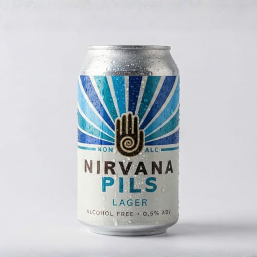 Nirvana - Pilsner Lager, 0.5% ABV, 12 x 330ml - Craft Beer with Crisp Saaz and Magnum Hops, SIBA National Gold 2025, IWSC Silver 2025, Great British Food Awards Bronze 2025 - Alcohol Free