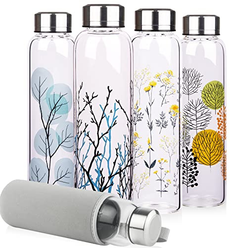 Reeho 1 litro Botella Agua Cristal 1l Botella Vidrio de Borosilicato Deportivo con Funda de Neopreno con Tapa de Acero Inoxidable sin BPA 1000ml