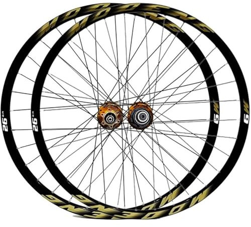 KUNYOS Mountainbike-Laufradsatz 26 27.5 29 Zoll MTB-Laufradsatz Schnellspanner Scheibenbremse 32H Felge Vorne Hinten Räder Für 8/9/10/11 Gang Kassette,Gold,29inch