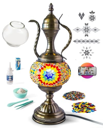 KRAFTSTORIES Kit fai da te con lampada a mosaico turco per adulti, stile teiera, decorazione tradizionale marocchina per comodino, regalo decorativo per la casa (multicolore)