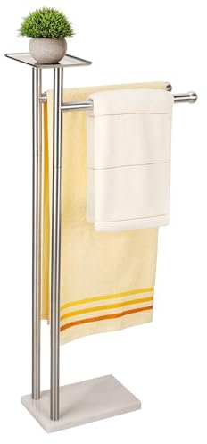 Songtec Towel Rack Stand for Bathroom, 2-Tier Freestanding Towel Holder for Bath Towels, Practical Shelf on Top, Heavy Duty Bathroom Accessories, No Drilling Required