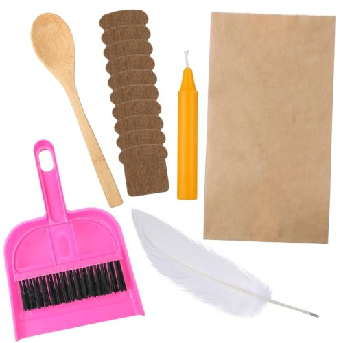 AmazingSpark El juego de Bedikas Chometz de Pascua incluye cuchara de plumas, bolsas de papel marrón kraft de fieltro, vela, escoba, recogedor para Pascua, festival, vacaciones, fiesta, decoración de