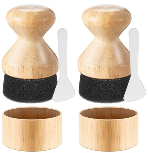 Pickmesh 2 Pcs Cutting Board Oil Wax Applicator with Bamboo Lid Oil Applicators for Wood Cutting Board Butcher Block Conditioner Sponge Brush for Wooden Spatula, Spoon, Worktops and Utensil Care
