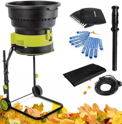 ZXSYYDS Bladeless Portable Garden Shredder,Corded Leaf Mulcher Shredder with Safety Locking Knob,Collection Bag Garden Shredder with Wheels,for Garden Leaves, Compost,Powercord×60m