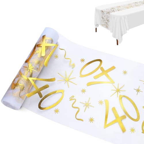 Tischläufer 40. Geburtstag, Tischdeko Geburtstag 28 cm x 10 m, Tischläufer Gold Rolle, Deko 40 Frau Mann, Tischband Tischdecke, Party Jahrestag (40 Jahre)