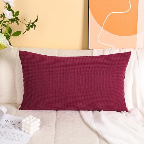 Hochwertiges, rechteckiges großes Plüschkissen, großes Sofakissen, unsichtbarer Reißverschluss, Rückenlehnenkissen mit Kissenkern (Größe: 60 x 80 cm, Farbe: Rot)
