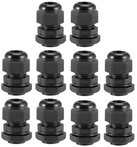 TA-VIGOR 10Pcs M16 x 1.5 Cable Gland, IP68 Waterproof Adjustable Plastic Nylon Wire Connectors Gland Joints for 4mm-8mm Cables, Locknut Stuffing Glands with Locknut and Washer – Black