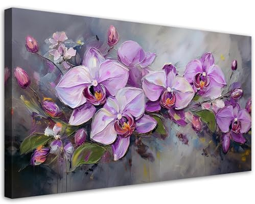 Feeby Bilder - Foto Geschenk - Orchidee Lila Blumenkomposition - 120x60 1tlg - Leinwandbilder Wohnzimmer - Wandbild über dem Bett - Bild Schlafzimmer - Aesthetic Zimmer Deko - Modern Pictures