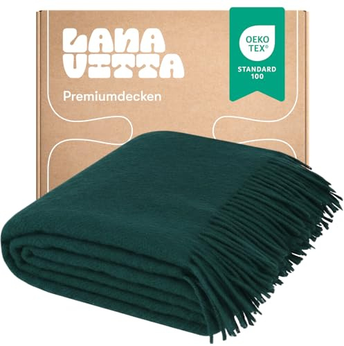 Lanavitta – Wolldecke „Runo“ – Tagesdecke & Bettüberwurf – 100 % Neuseeland-Wolle, Warmer Sofa-Plaid – Grün – 140x200 cm