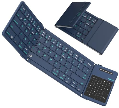 Nillkin Cube Pocket Foldable Bluetooth Keyboard with Built-in Touchpad & Number Pad - Ultra Portable Wireless Keyboard for iPad, Surface Tablet, Smartphone, Laptop PC- (Blue)