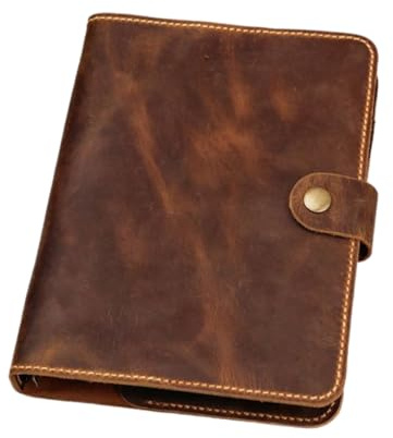 Leder Ringbuch A5/A6, Vintage Notizbuch, 6-Ring Organizer | Pull-Up Rindsleder, natürliche Patina, 80 Blatt, liniert/blanko, Stiftschlaufe, Kartenfach, Büro, Uni, Reise