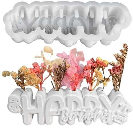Silikonformen Gießformen, Silikonform Buchstaben mit Blumenhalter | Gießformen Silikon Buchstaben Gipsformen zum Gießen Gießform Happy Birthday Schriftzug Silikonform Blumenhalter für Handwerk