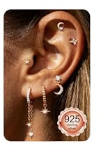 Finrezio 6 Pcs Silver/Gold Earrings for Women Sterling Silver Stud Earrings | Hypoallergenic Earrings Flat Back Earrings Helix Piercing Jewellery Star Moon Stud Cartilage Earring Jewelry for Women